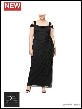 Plus Size Long Cold Shoulder Formal Evening Dress Ruched
